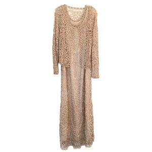 Soulmates 100% Silk Handcrafted 2-Piece Beige Crochet Maxi Dress Set XL
